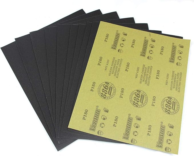 MAXAMN 180 Grit Sandpaper, Wet Dry Sandpaper Sheets 9 x 11 Inches, Silicon Carbide Abrasive Sand Paper for Wood Furniture Finishing, Metal Sanding, Automotive Polishing, DIY Projects, 10 Sheets