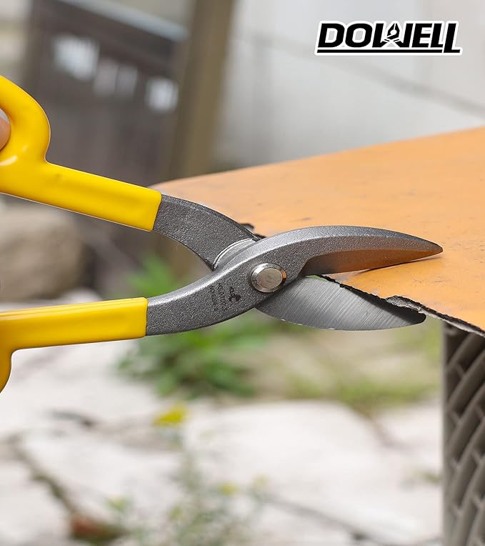 DOWELL 12??Tin Snips Metal Cutters with Flat Blade, with Comfortable Yellow Rubber Handle for DIY Handyman,Roofers, Mechanics, Homeowners