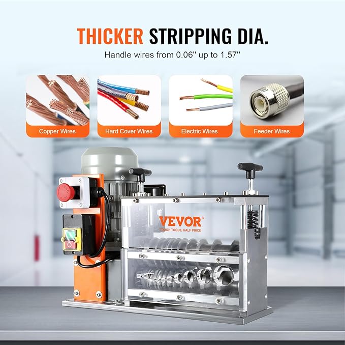 VEVOR Electric Wire Stripping Machine, 0.06''-1.57'' Automatic Wire Stripper Machine, 750 W, 98 ft/min Wire Stripper with Visible Stripping Depth Reference, 10 Channels Electric Wire Strip Machine