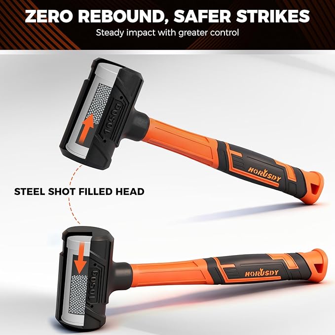 HORUSDY 4-Piece Dead Blow Hammer Set (0.5lb, 1lb, 2lb, 3lb) – One-Piece Molded Body, Steel Shot Filled, No Rebound, Non-Spark, Non-Slip Grip, for Auto, Carpentry & Tile Work