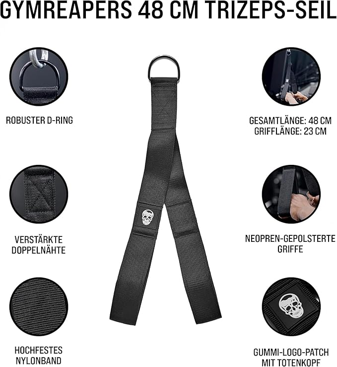 Gymreapers Tricep Rope Cable Attachment - Multi-Workout Tricep Pull Down Cable Attachment - Perfect Gym Cable attachments (3 Lengths Built in One)