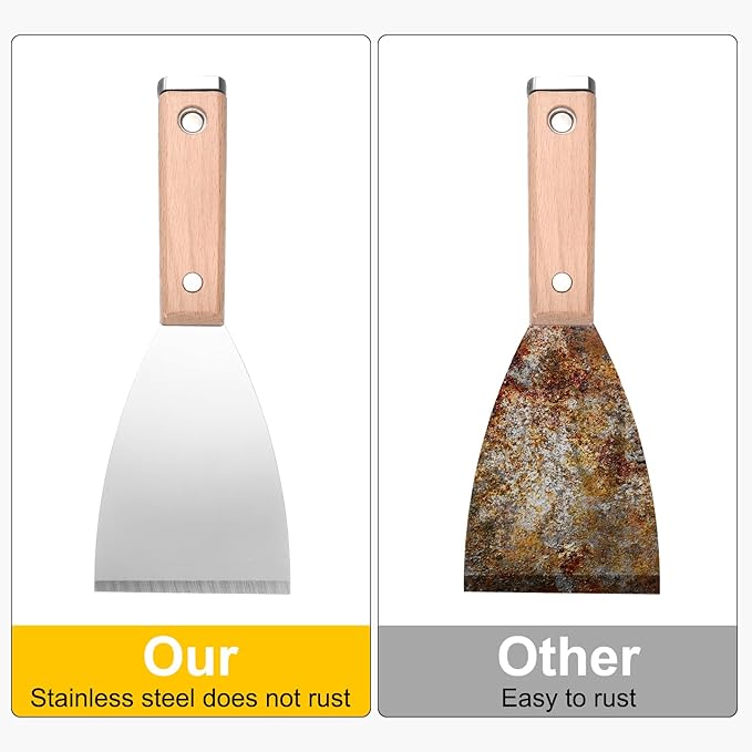 uxcell Putty Knife 3" Stainless Steel Paint Scraper Flexible Drywall Repair Mud Knife Wood Shank for Removing Cement Wallpaper Mud Adhesive Taping with Metal Hammer End