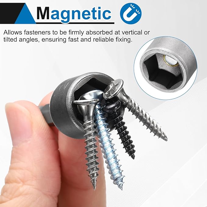 HARFINGTON 2pcs Nut Driver Drill Bit 15mm Metric Socket 1/4" Hex Shank 2.56" (65mm) Long Magnetic 6-Point Sockets Quick Change CR-V Steel Bolt Setters for Power Drill Drivers