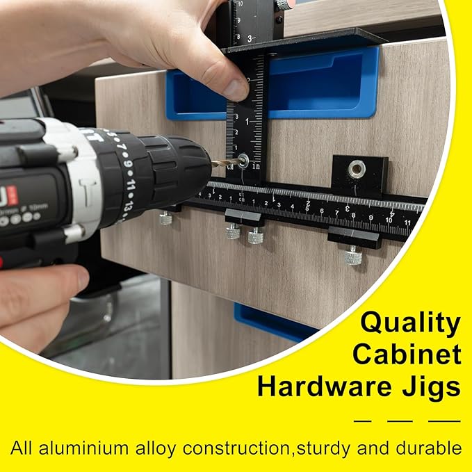 Aluminum Alloy Cabinet Hardware Jig - Precision Drilling Guide Tool for Cabinet Door/Drawer Handle & Knob Installation with 3 Drill Bits & Auto Punch, Hardware Jig for Woodworkers DIY