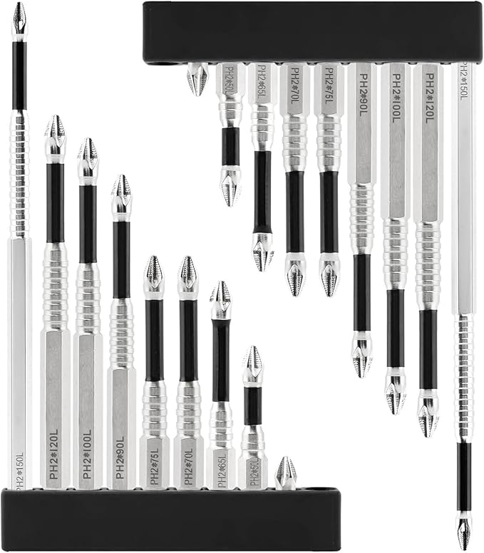 Upgrade High Magnetic Screwdriver Drill Bit Set, 2 Set Impact Resistant Non Slip Magnetic Durability Anti-Shock Impact Driver Bit Set - 25 50 65 70 75 90 100 120 150mm