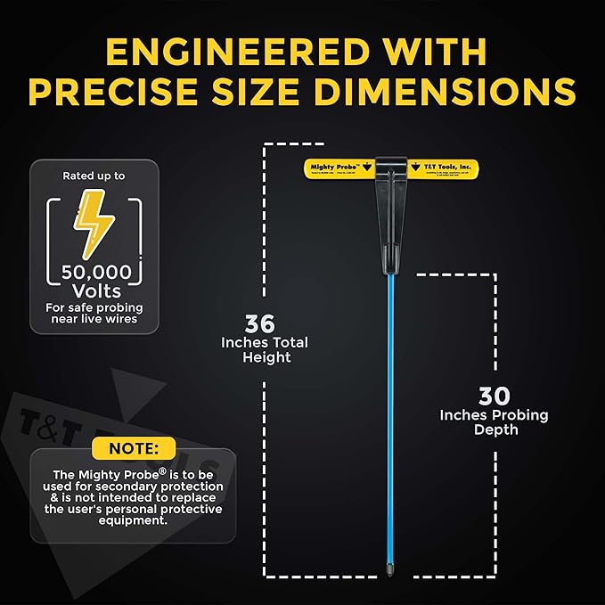 T&T Tools 36-Inch Mighty Probe Insulated Metal Soil Probe ??3/8" Metal Round Rod, Heavy Duty Design for Easy Penetration & Withdrawal, Soil Testing & Landscaping Tools, T-Handle, USA-Made-2 Pack