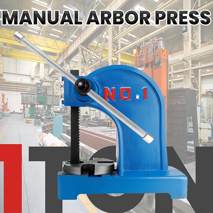 1 Ton Manual Arbor Press with 3 Drift, 5.9" Maximum Height Cast Iron Hand Press, Manual Desktop Arbor Press, Bench Press for Punching Bearings Leather Guitar fret pressing (Blue, 1 TON)