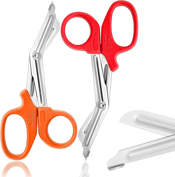 NEW PREMIUM GRADE 2 PCS (RED & ORANGE) PARAMEDIC UTILITY BANDAGE TRAUMA EMT EMS SHEARS SCISSORS 5.5 INCH STAINLESS STEEL A+ QUALITY
