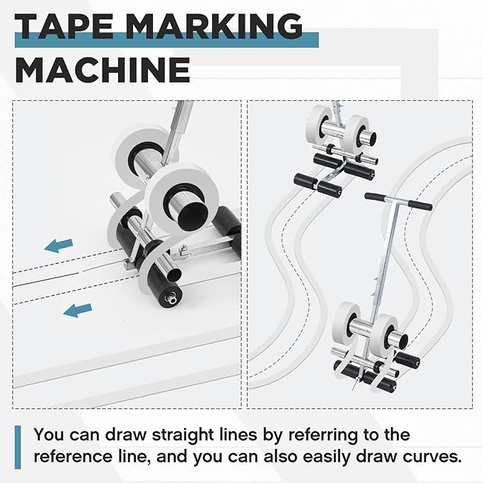 Tellegloww Court Line Tape Machine, line Striping Machine, Hand Push Floor Tape Applicator with Drawing Circle Kit竊냃ubber Roller Tapes Marking Machines for Parking Lot, Basketball Court, Road Warning