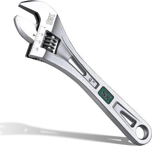 SK 6-Inch Adjustable Wrench, 3/4" Jaw Capacity, Cr-V Steel, SAE&Metric Scales