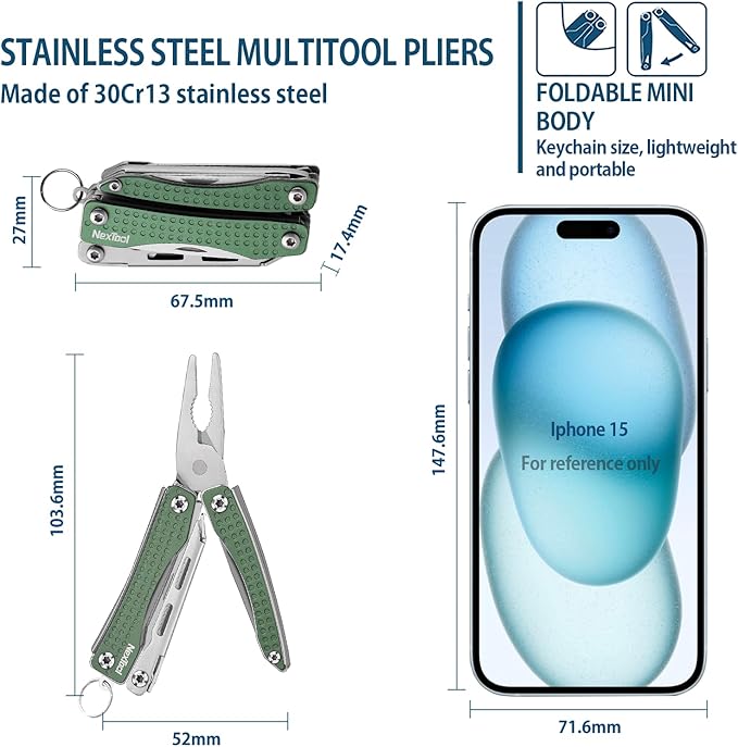 Nextool EDC Keychain Multitool, 10 in 1 Mini Pocket Knife Multi Tool with Needlenose Pliers, Scissors, Mini Useful Cool Gadgets for Men, Father's Day Gifts from Daughter-Green