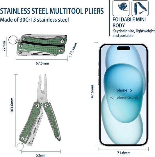 Nextool EDC Keychain Multitool, 10 in 1 Mini Pocket Knife Multi Tool with Needlenose Pliers, Scissors, Mini Useful Cool Gadgets for Men, Father's Day Gifts from Daughter-Green