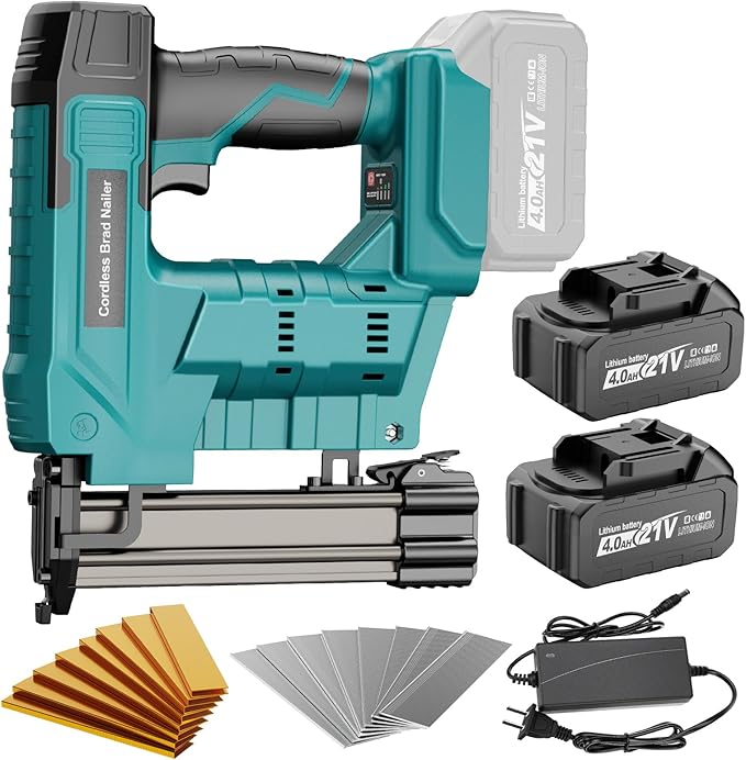 Cordless Brad Nailer, Nail Gun with 2Pcs 4.0Ah Battery, 18 Gauge 2 in 1 Electric Staple Guns Battery Powered for Upholstery & Carpentry, Include 1600Pcs Nails & Staples, Charger (Brad Nailer)