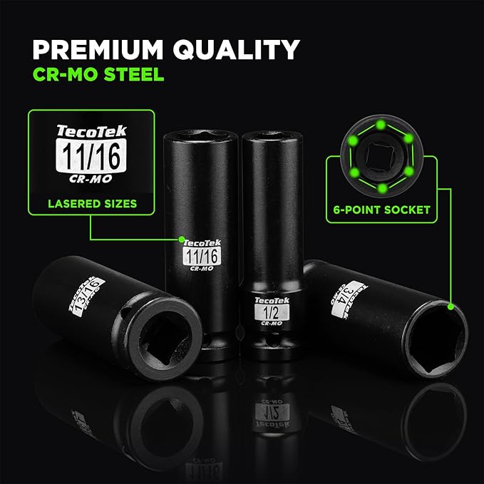 14PCS 1/2" Deep Drive Impact Socket Set, 6-Point, SAE (3/8" to 1-1/4"), CR-MO Steel, With a Storage Case