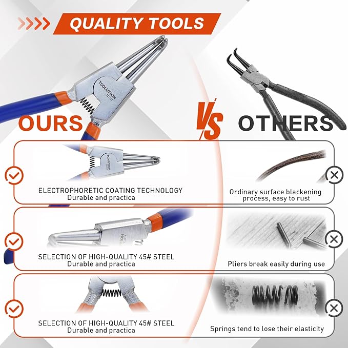 4-Piece Snap Ring Pliers Set ??Ni-Plated CR-V Steel, Straight & 90째 Bent Jaws, Internal/External Circlip Tool, 7" Precision Tips, PP Stack-able Case