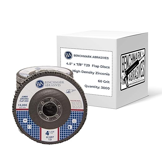 Benchmark Abrasives 4.5" x 7/8" Premium High Density Jumbo Zirconia Type 29 Flap Discs 4 1/2 for Angle Grinder, Sanding Discs, Finishing - Grinding Wheels 4 1/2 Inch (3000 Pack) - 60 Grit