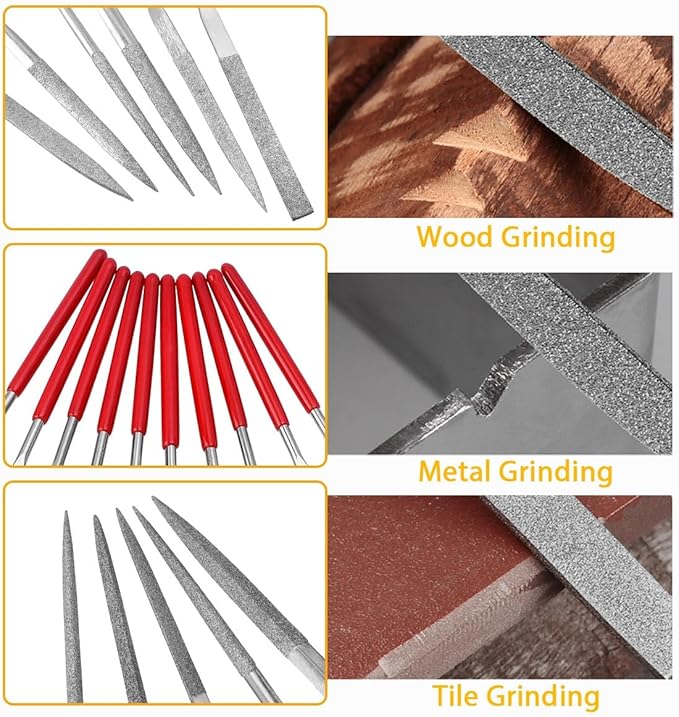 10 Pcs Mini Diamond File Set, 4 × 160mm Small Metal Files Diamond Needle File Precision Hand Tools for Glass, Wood, Stone, Plastic, Jewelry & DIY
