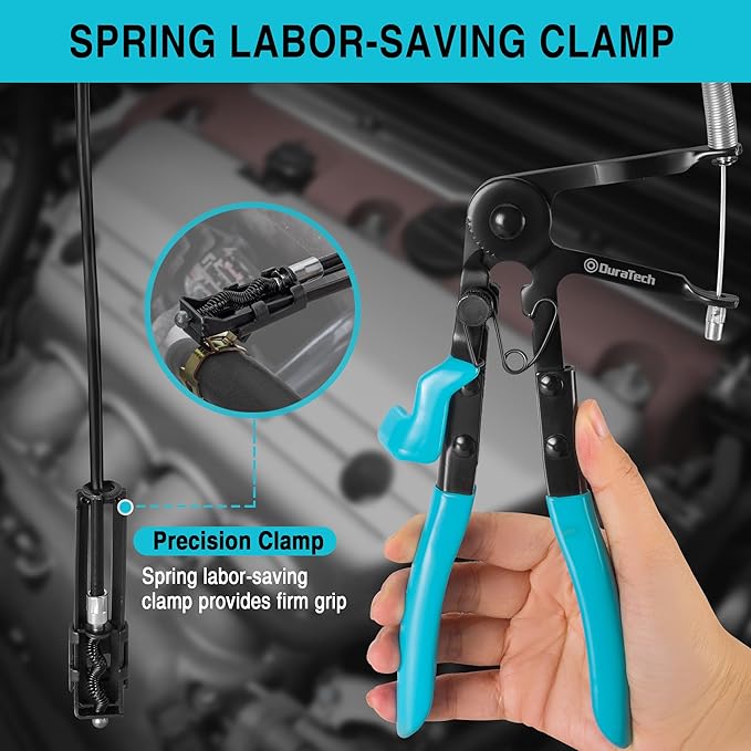 DURATECH Flexible Hose Clamp Pliers, 27" Long Reach Radiator Hose Clamp Removal Tool with Ratchet Locking Mechanisms, Spring Clamp Pliers for Automotive, Car, and Truck Repairs