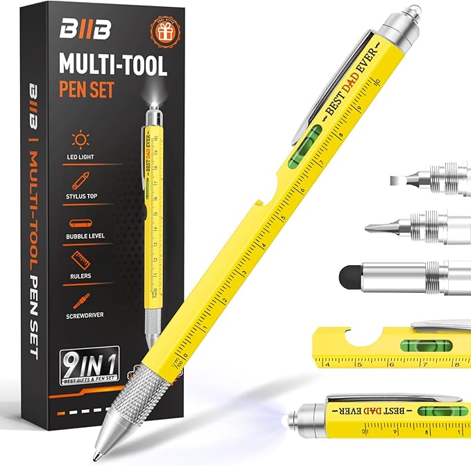 BIIB Mens Gifts for Dad Husband, 9 in 1 Multitool Pen Stocking Stuffers for Men, Christmas Gifts for Men Dad Husband, Anniversary Birthday Grandpa Gifts for Him, Cool Gadgets Useful Tools