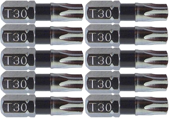 T30 (T-30) Torx/Star Driver Bit - Color Coded T30 x 1" Torx/Star Drive Bit for Screws and Fasteners Requiring T30 (T-30) Size Bits (10 PACK)