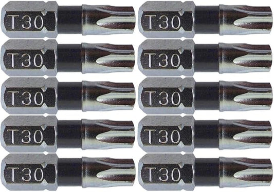 T30 (T-30) Torx/Star Driver Bit - Color Coded T30 x 1" Torx/Star Drive Bit for Screws and Fasteners Requiring T30 (T-30) Size Bits (10 PACK)