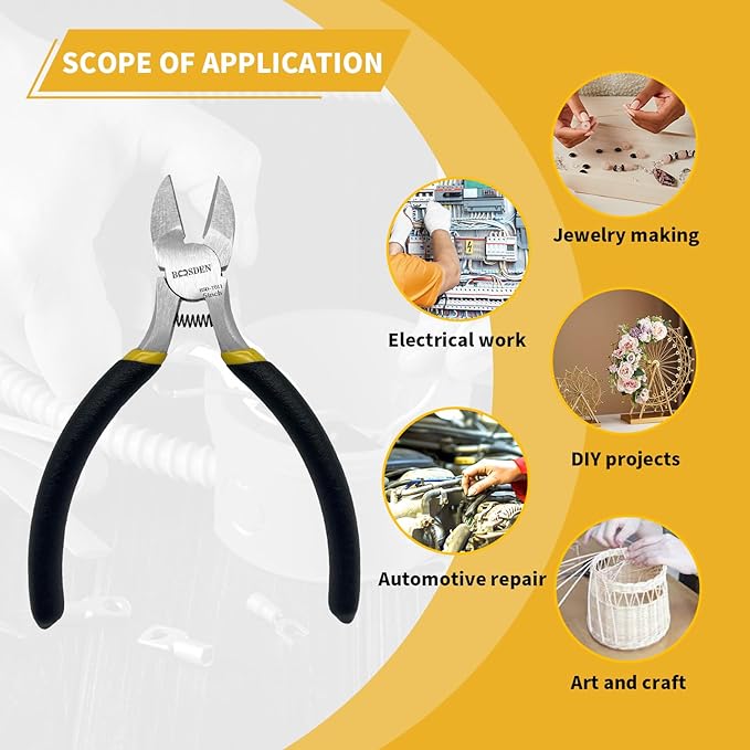 BOOSDEN 5" Diagonal Cutters,5 Pack Wire Cutters,DIY Cutting Pliers,Spring Loaded Side Cutters, Wire Snips for Jewelry Making and Wire Cutting