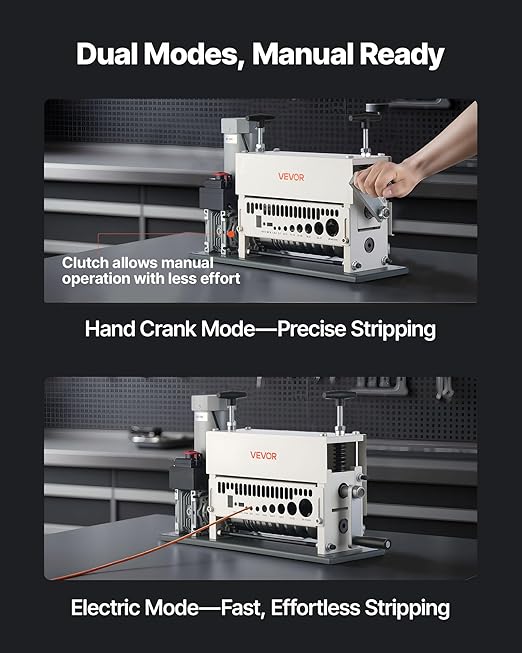 VEVOR Electric Wire Stripper Machine, 0.06-1.57 in, 11 Channel Automatic Copper Cable Stripper, 370W Wire Stripper Tool with Manual Hand Crank Mode, Emergency Stop Button, for Scrap Copper Recycling