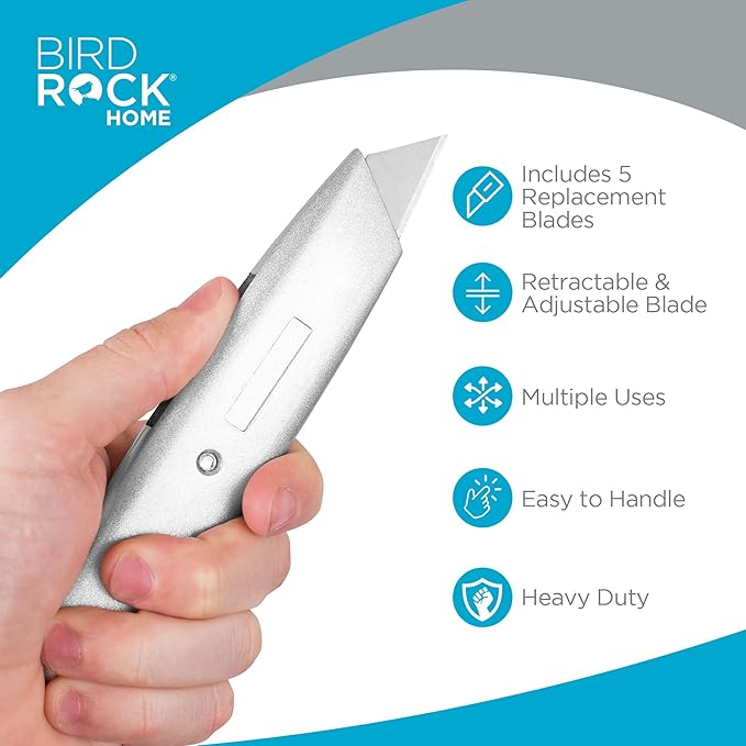 Internet's Best Classic Utility Knife - Set of 20 - Retractable Razor Knife Set - Extra Blade Refills - Box Cutter Locking Razor Knife - Full Metal Body - Silver