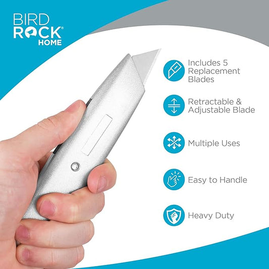 Internet's Best Classic Utility Knife - Set of 20 - Retractable Razor Knife Set - Extra Blade Refills - Box Cutter Locking Razor Knife - Full Metal Body - Silver