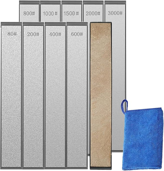 9 Pcs Diamond Knife Sharpening Stone Set, Professional Diamond Whetstone Set with Base for Ruixin Sharpener (SET-B)