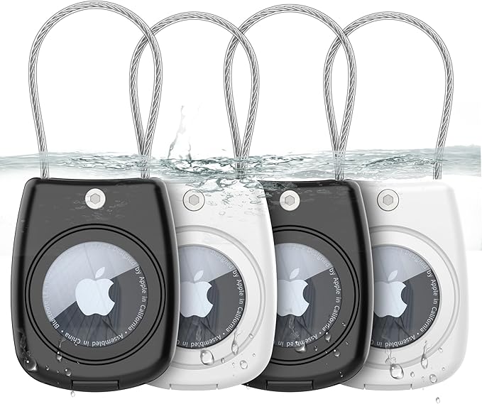 HATALKIN for Air tag Holder for Air tag Keychain Case with Screen Protector,IP68 Waterproof for Air Tags Key Chain for Apple Tag GPS Tracker,for Air Tags-4 Pack Holder for Luggage Key,Backpack