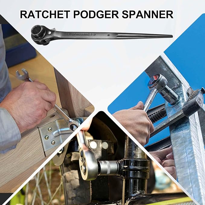 HARFINGTON Scaffolding Podger Ratchet Wrench 19mm x 21mm CR-V 12 Point Double Ended Socket Ratcheting Podger Scaffold Spud Spanner Tool for Auto Repair Mechanical Maintenance, Black