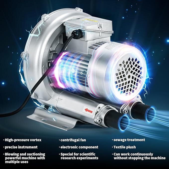 0.6HP Regenerative Blower, 41CFM 110V 60Hz Single Phase, High-Pressure Vortex Ring Blower, Industrial Vacuum Pump for Air Blowing Or Suction for Sewage Aeration Aquarium Fish Pond, Silver