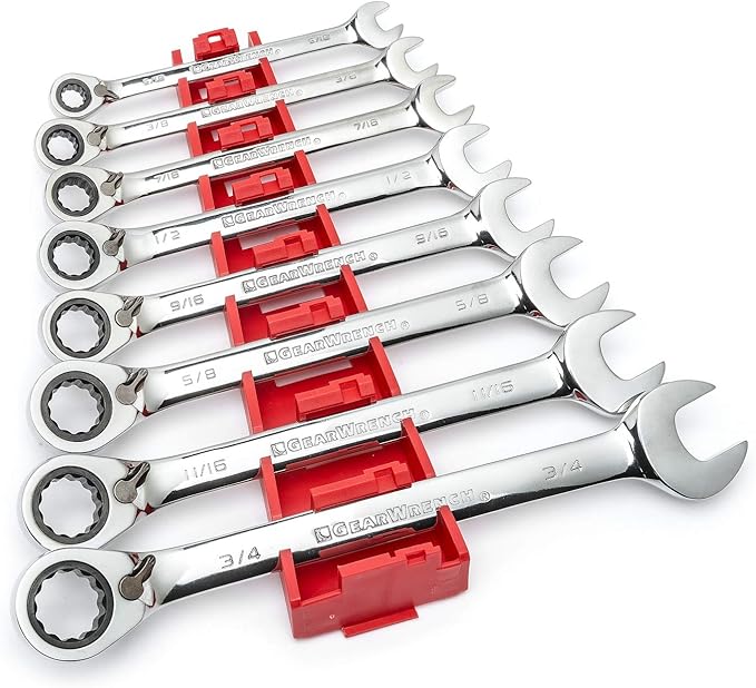 GEARWRENCH 8 Piece 72-Tooth 12 Point Reversible Ratcheting Combination SAE Wrench Set | 9533N