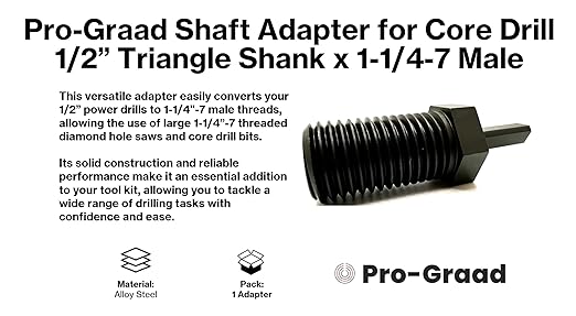 Shaft Adapter for Core Drill Hole Saw, 1/2??Triangle Hex Shank to 1-1/4"-7 Male Threads, for Use with 1-1/4??7 Threaded Diamond Hole Saw & Diamond Core Drill Bits