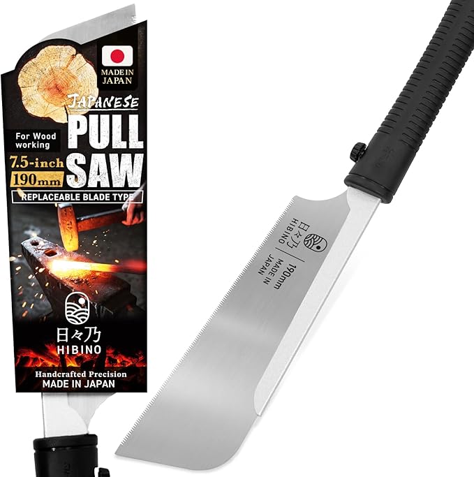 HIBINO Japanese Pull Saw 7.5” Kataba Hand Saw | Fine Crosscut Teeth | Lightweight, Single-Edge Blade for Precision Woodworking, Joinery & Detail Projects | Replaceable Blade | Made in Japan