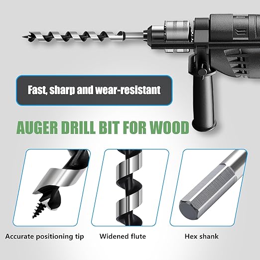 9/16 x 11.8 inch Auger Drill Bit for Wood,14mmx300mm Hex Shank Ship Auger Bit for Soft Wood, Hard Wood, Plastic, Composite Materials and DIY Projects
