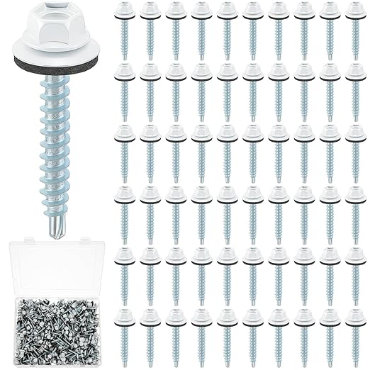 LEIFIDE 500 Pcs Metal Roofing Screws 10 x 1-1/2" Galvanized Hex Head Self Starting Metal to Wood Siding Screw(White)