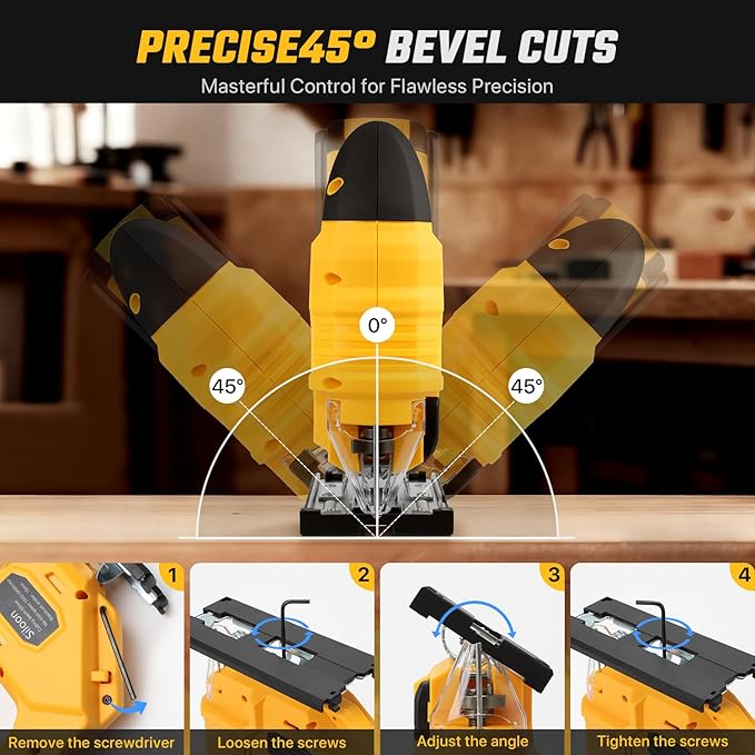 Jig Saw with De-walt 20v Battery,Cordless Jigsaw with 7 Speed Variable Up to 3200RPM, LED Light, 45° Bevel Cuts,3 Orbital Settings for Straight/Curve/Bevel/Circle Cutting(Battery Not Included)