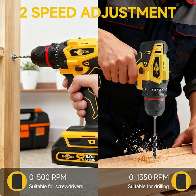 Cordless Drill Set with Battery And Charger,Power Drill Tool Set 20v,3/8-Inch Keyless Chuck,Variable Speed (Equipped with two batteries)