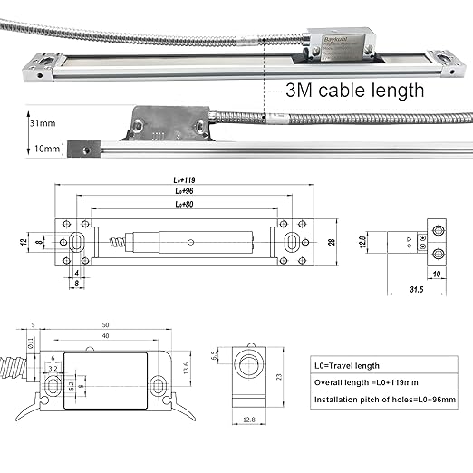 12" x 30" x 16" 3 Axis DRO Digital Readout for Mill DRO Magnetic Scale Encoder Milling Machine 320mm+770mm+420mm Tool IP67 Sealing Protection