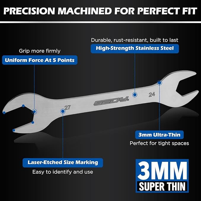 10-Piece Super Thin Open-End Wrench Set, Metric 5.5??7mm, 3mm Thickness Slim Wrench Set for Tight Spaces, Nickel Plated Flat Wrenches with Rolling Storage Pouch