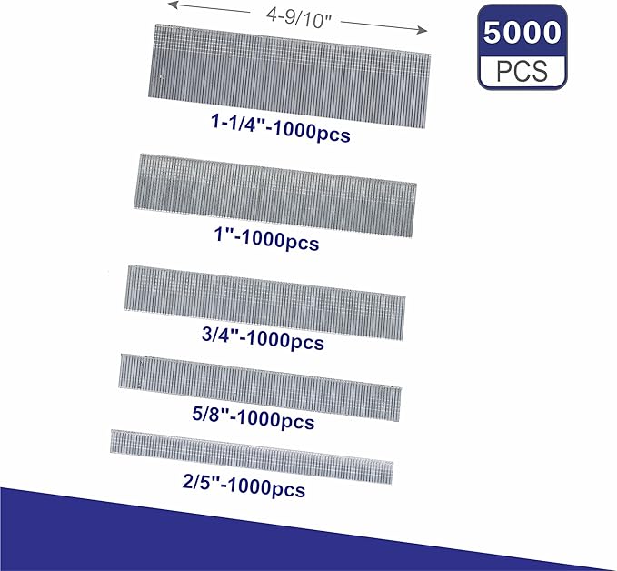 HW HAMWOO 18 Gauge 304 Stainless Steel Brad Nails,18 GA Nail Gun Nails Assorted, Suitable for Most Brand of 18 Gauge Pneumatic and Electric Brad Nailer(1-1/4",1",3/4",5/8",2/5")