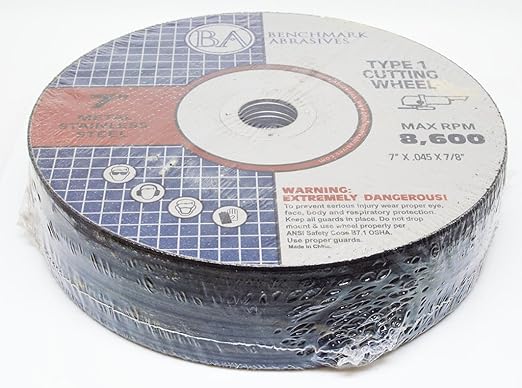 Benchmark Abrasives 7 Inch Aluminum Oxide Thin Type 1 Grinder Cut Off Wheels for Metal and Stainless Steel .045" Thick 7/8" Arbor, Angle Grinder Cutting Disc, Grinding Cutting Wheel - 25 Pack