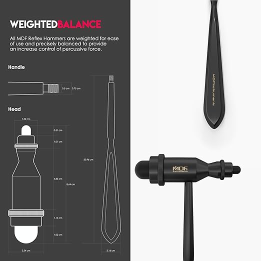 MDF Instruments, Tromner Neurological Reflex Hammer with Pointed Tip Handle for Cutaneous and Superficial Responses - Free-Parts-for-Life (MDF555) (All Black (Blackout))