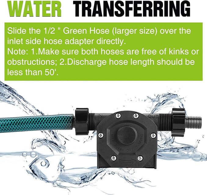 Self-Priming Mini Hand Water Transfer Drill Pump Kit with Water Hose & Oil Hose for Home Water Oil Fluid Transfer