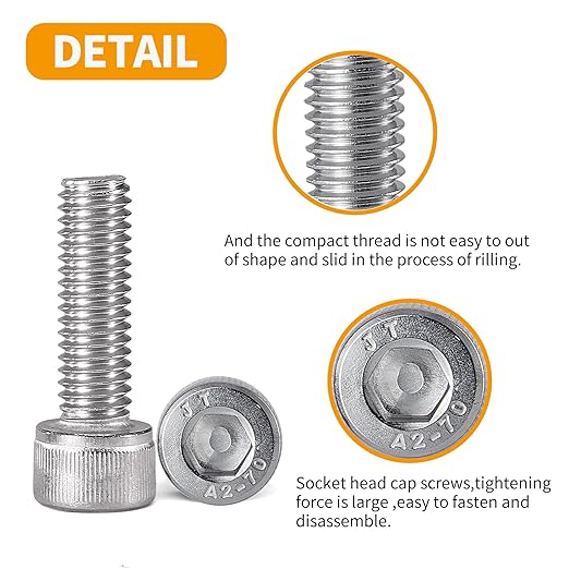 Cicidorai M5-0.8 x 40mm Socket Head Cap Screws Bolts, 304 Stainless Steel (A2-70), Allen Socket Drive, Bright Finish, Full Machine Threads, Quantity 25