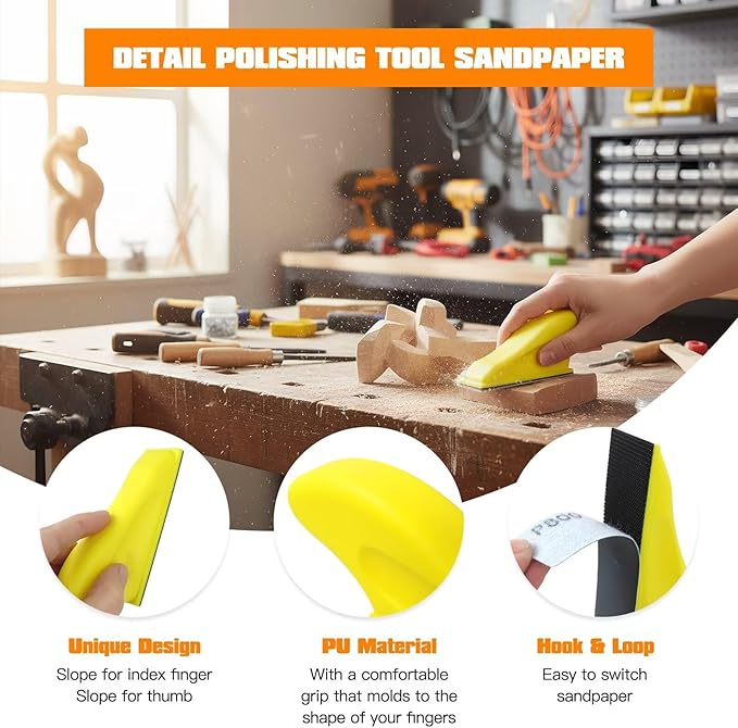 Micro Detail Sander Paper Kit WITH 70xWet Dry Sandpaper-Grit 400 600 800 1000 1500 2000 3000,3.5?쓝 1?쒱and Sanding Block with Hook and Loop Sanding Strips for Wood Metal Glass Surface