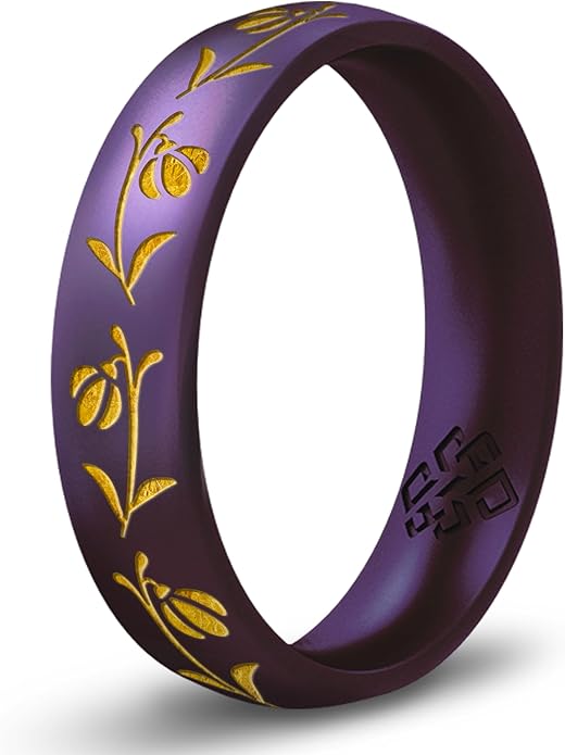 Knot Theory Birth Flower Silicone Ring for Women - 4mm Comfort Fit Wedding Band Engagement Ring