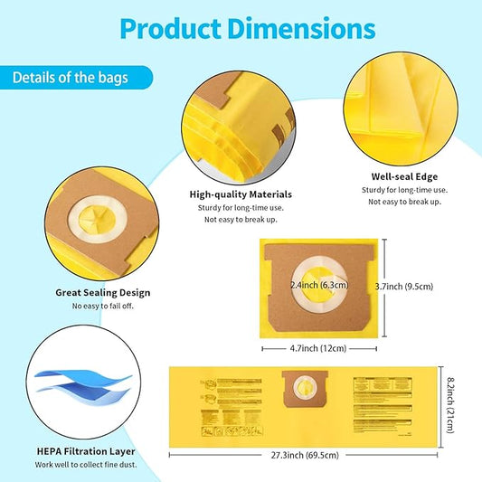 6 Packs Type D High Efficiency Filter Bags for 4 Gallon Wet/Dry Vacuums, Part #91964